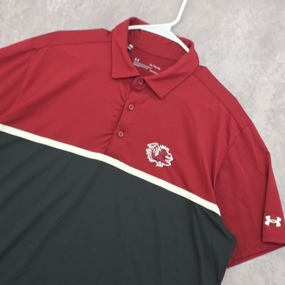Under Armour South Carolina Gamecocks Polo Shirt Mens XL Red Black HeatGear